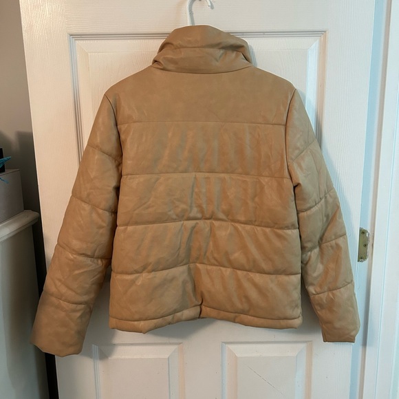 7 For All Mankind Tan Faux Leather Puffer Jacket - Picture 4 of 7
